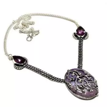 Ювелирное ожерелье с лепидолитом и аметистом 925 пробы, посеребренное, 18 дюймов 18 фиолетовый