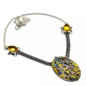 Ювелирное ожерелье с мозаикой, яшмой и цитрином, посеребренное 925 пробы, 18 дюймов 18 жёлтый