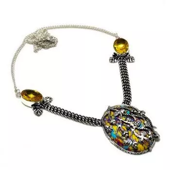 Ювелирное ожерелье с мозаикой, яшмой и цитрином, посеребренное 925 пробы, 18 дюймов 18 жёлтый