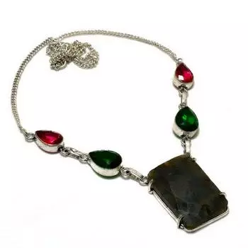 Ювелирное ожерелье с покрытием из серебра 925 пробы и лабрадорита, диопсида, 18 дюймов. 18 чёрный