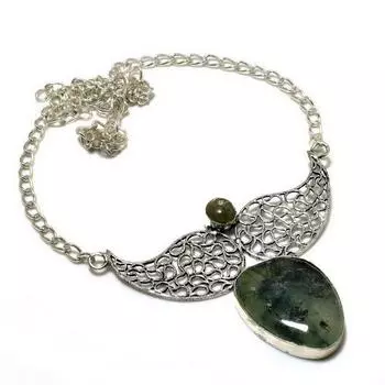 Ювелирное ожерелье с покрытием из серебра 925 пробы и пренита, лабрадорита, 18 дюймов. 18 зелёный