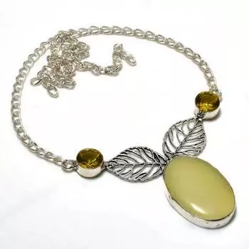 Ювелирное ожерелье с покрытием из серебра 925 пробы, швейцарский зеленый опал и цитрин, 18 дюймов 18 зелёный