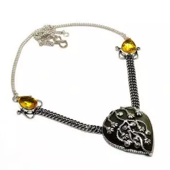 Ювелирное ожерелье с покрытием из серебра 925 пробы и лабрадорита, цитрин, 18 дюймов. 18 чёрный