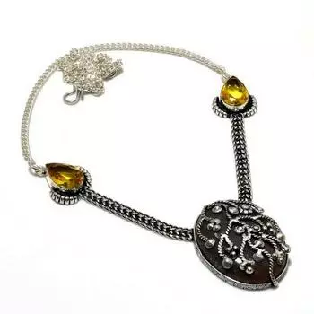 Ювелирное ожерелье с покрытием из серебра 925 пробы и лабрадорита, цитрин, 18 дюймов. 18 чёрный