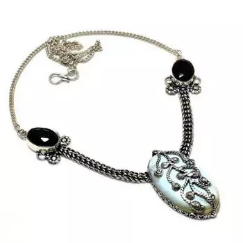 Ювелирное ожерелье с покрытием из серебра 925 пробы, черная шпинель, говлит, яшма, 18 дюймов 18 белый