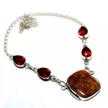 Ювелирное ожерелье с яшмой и гранатом 925 пробы с призрачным глазом, посеребренное, 18 дюймов 18 розовый