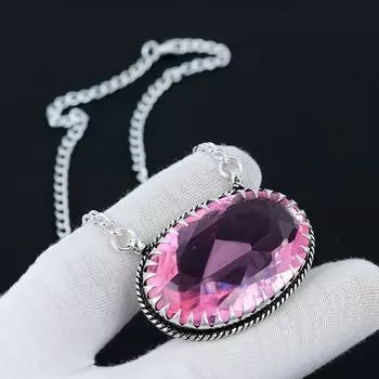 Ювелирное ожерелье с розовым кунцитом, ожерелье из стерлингового серебра 925 пробы с розовым кунцитом, подвесное ожерелье для свадебных подарков, ожерелье для женщин 20 розовый