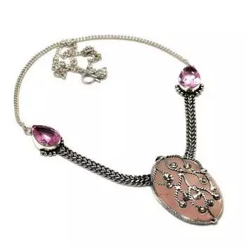 Ювелирное ожерелье с розовым кварцем и розовым кунцитом 925 пробы с посеребренным покрытием 18 дюймов 18 розовый