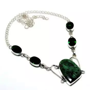 Ювелирное ожерелье с рубином и зозитом-диопсидом 925 пробы, посеребренное, 18 дюймов 18 зелёный