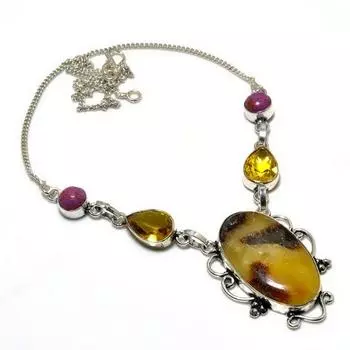 Ювелирное ожерелье с септерианским камнем и цитрином, посеребренное 925 пробы, 18 дюймов 18 жёлтый