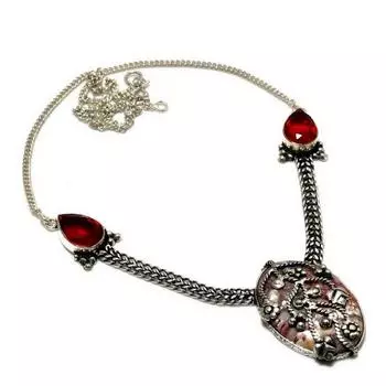 Ювелирное ожерелье с серебряным листом яшмы и граната 925 пробы с посеребренным покрытием 18 дюймов 18 розовый