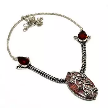 Ювелирное ожерелье с серебряным листом яшмы и граната 925 пробы с посеребренным покрытием 18 дюймов 18 розовый
