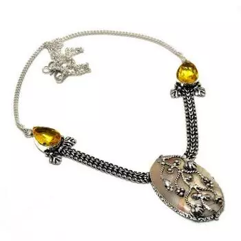 Ювелирное ожерелье с сумасшедшим кружевом, агатом и цитрином, посеребренное 925 пробы, 18 дюймов 18 белый