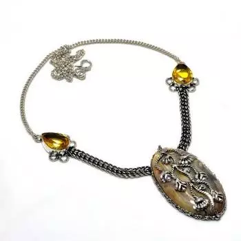 Ювелирное ожерелье с сумасшедшим кружевом, агатом и цитрином, посеребренное 925 пробы, 18 дюймов 18 белый