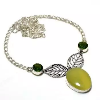 Ювелирное ожерелье с зеленым халцедоном и перидотом 925 пробы, посеребренное, 18 дюймов 18 зелёный