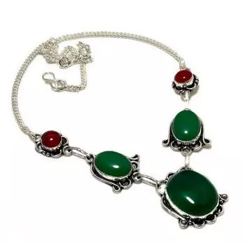 Ювелирное ожерелье с зеленым ониксом, сердоликом 925 пробы, посеребренным, 18 дюймов 18 зелёный