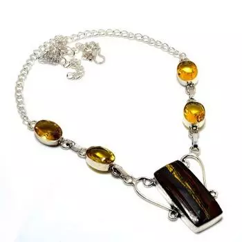 Ювелирное ожерелье с железным тигровым глазом и цитрином, посеребренное 925 пробы, 18 дюймов 18 красный