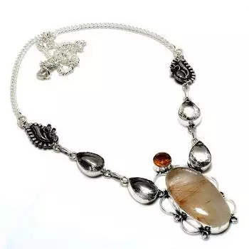 Ювелирное ожерелье с золотым рутилом и цитрином, посеребренное 925 пробы, 18 дюймов 18 золотистый