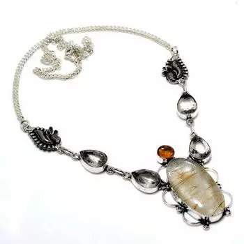 Ювелирное ожерелье с золотым рутилом и цитрином, посеребренное 925 пробы, 18 дюймов 18 золотистый