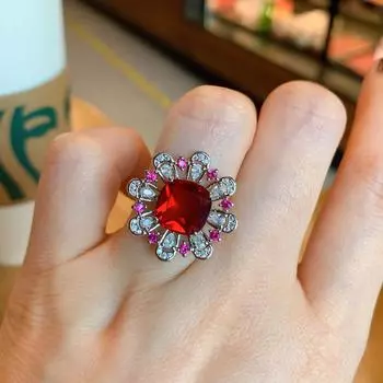 Ювелирное рубиновое кольцо с имитацией королевского сапфира, регулируемое кольцо