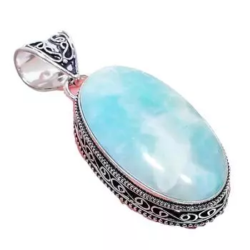 Ювелирное украшение из серебра 925 пробы с драгоценным камнем Republic Larimar, 2,17 дюйма, AH-765 2.2 синий