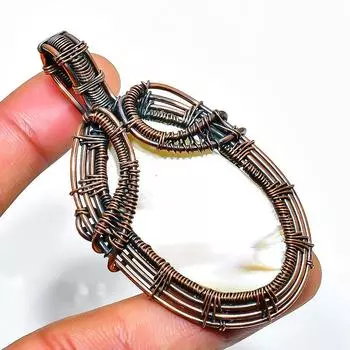 Ювелирное украшение-подвеска из медной проволоки с перламутровым драгоценным камнем 2,56 дюйма 2.56 белый