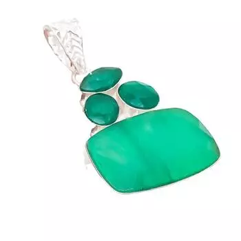 Ювелирное украшение ручной работы из серебра 925 пробы с изумрудным камнем 2,17 дюйма AH-5274 2.17 зелёный