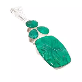 Ювелирное украшение ручной работы из серебра 925 пробы с изумрудным камнем 2,76 дюйма AH-5198 2.17 зелёный