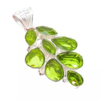 Ювелирное украшение ручной работы из серебра 925 пробы с драгоценным камнем перидот 2,21 дюйма AH-5180 2.17 зелёный