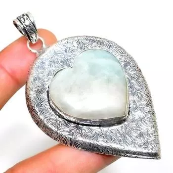 Ювелирное украшение ручной работы с драгоценным камнем Republic Larimar, посеребренное 925 пробы, кулон 2,84 дюйма 2.84 синий