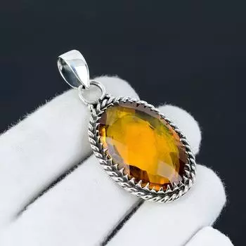 Ювелирное украшение с драгоценным камнем цитрин, кулон ручной работы из стерлингового серебра 925 пробы, ювелирные изделия с цитрином, праздничный подарок для нее, ювелирные изделия для особых случаев 1.96 жёлтый