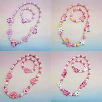 Ювелирные аксессуары, милые мультяшные подарки, бусины в форме животных, детский свитер, ожерелье для девочек, браслет на день рождения, деревянный цветок One Size