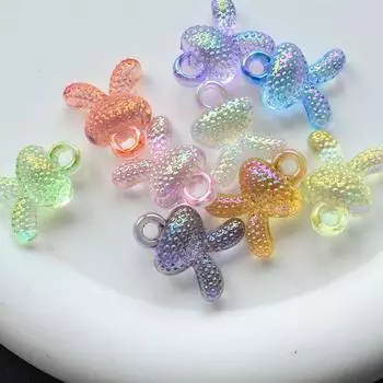 Ювелирные аксессуары, подвесное отверстие, изысканный прозрачный браслет «сделай сам», подвеска-браслет, акрил 17,5*21 мм, красочные 5 шт., бусины в виде головы кролика с УФ-покрытием красный