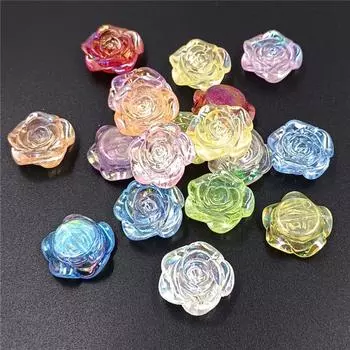 Ювелирные аксессуары «сделай сам», подвески с плоским дном, перфорированные, 10 шт., AB волшебный цвет, розовые бусины, акриловые подвески, креативные модные цветочные нежные ювелирные изделия красный