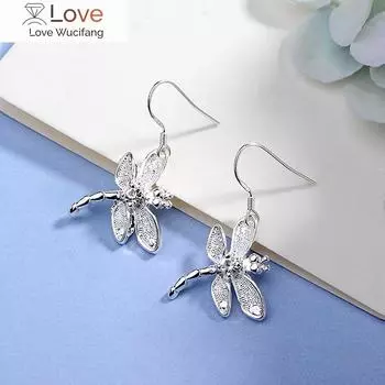 Ювелирные изделия 925 пробы стерлингового серебра хрустальные серьги стрекозы для женщины лучшая подруга подарки вечеринка свадьба