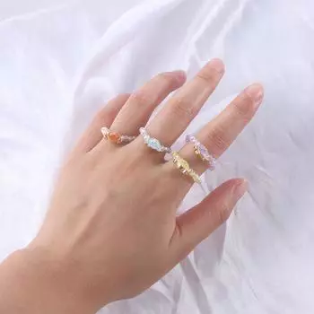 Ювелирные изделия, эластичная веревка, женские кольца, прозрачные бусины в виде медведя, акриловое кольцо на палец синий