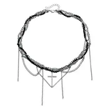 Ювелирные изделия Алмазный крест Серпентин Стеклянный Кристалл Ключичная цепочка Легкое Роскошное Ожерелье с кисточками