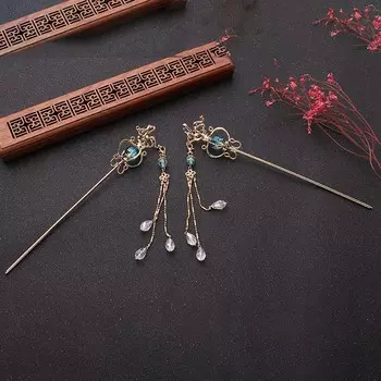 Ювелирные изделия Аксессуары для девочек Кристалл Кисточка Жемчуг Скипетр Палочка для еды Головной убор Заколка для волос Палочки для волос красный