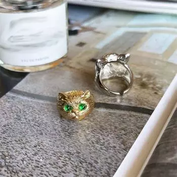 Ювелирные изделия Аксессуары Металлическое кольцо в виде кошки в корейском стиле с широкой пряжкой на палец, геометрическое открытое кольцо, украшение золотой