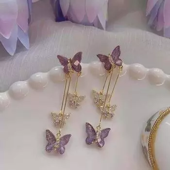 Ювелирные изделия Аксессуары Серьги-подвески Бабочки Серьги-подвески Бабочки Подарки фиолетовый