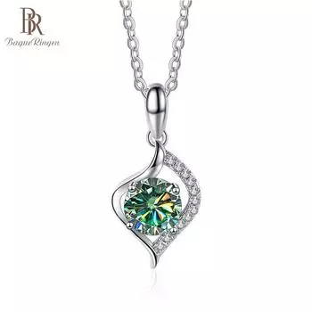 Ювелирные изделия BagueRingen с муассанитом, 1,0 карат, круглое, белое золото 18 карат, 925 пробы, серебро, ожерелье с бриллиантом, кулон с пройденным испытанием, подарок для девочек и женщин 1.0ct синий