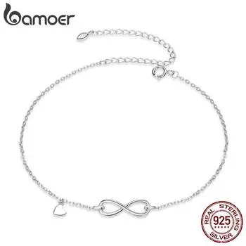 Ювелирные изделия Bamoer, классический простой стиль, символ бесконечности S925, серебряный браслет Infinity Love для девочек 925 silver