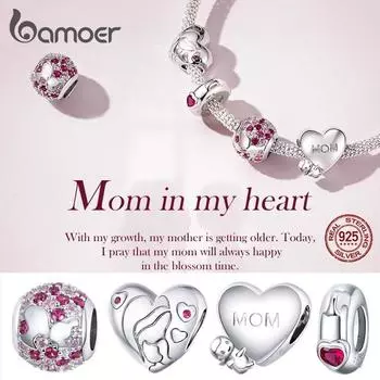 Ювелирные изделия BAMOER, оригинальный дизайн, стерлинговое серебро 925 пробы, подвесные бусины MOM LOVE для браслета на день матери Beloved MOM