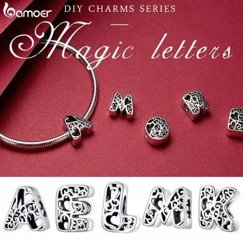 Ювелирные изделия BAMOER, забавные буквы алфавита, бусины из стерлингового серебра 925 пробы для браслета, подвески, ювелирные изделия своими руками A