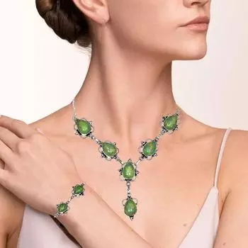 Ювелирные изделия бирюзовый зеленый кулон комплект серьги ожерелье аквамарин