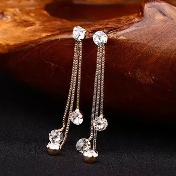 Ювелирные изделия, блестящие стразы, длинная цепочка, висячие серьги-гвоздики, подарок