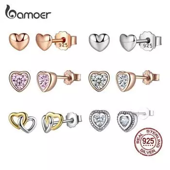 Ювелирные изделия BMOER из стерлингового серебра 925 пробы, милые миниатюрные серьги-гвоздики с сердечками для маленьких девочек, подарок A