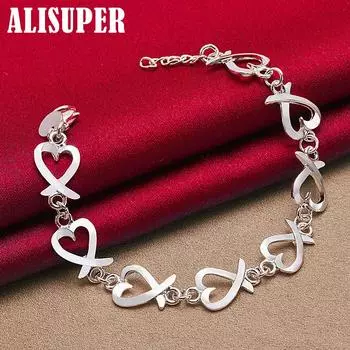 Ювелирные изделия-браслет-цепочка из стерлингового серебра 925 пробы с полным сердцем любви 20cm