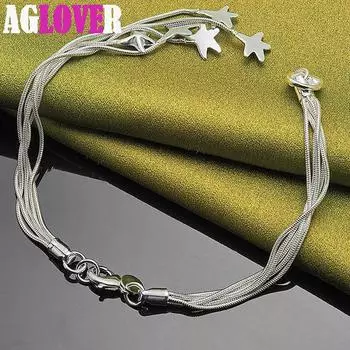 Ювелирные изделия-браслет-цепочка из стерлингового серебра 925 пробы с пятью твердыми звездами и змеями 20cm