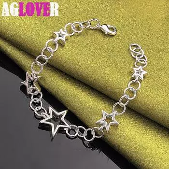 Ювелирные изделия-браслет-цепочка из стерлингового серебра 925 пробы с полной пятиконечной звездой 20cm